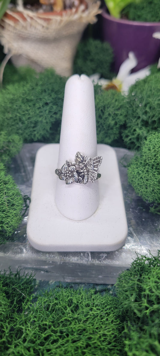 Butterfly and Flower Ring - Rock Bottom Jewelry & Engraving