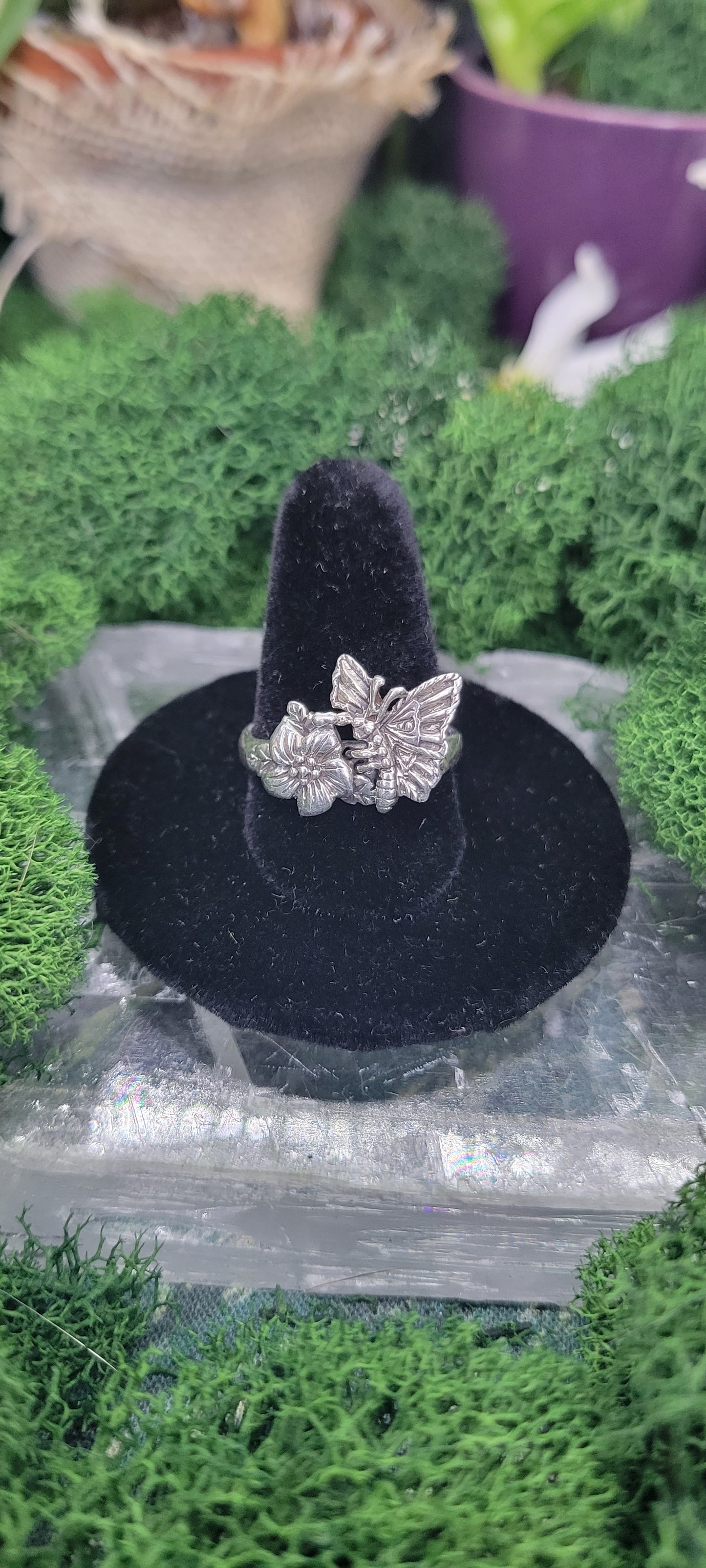 Butterfly and Flower Ring - Rock Bottom Jewelry & Engraving