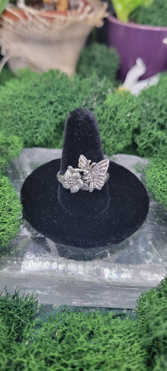 Butterfly and Flower Ring - Rock Bottom Jewelry & Engraving