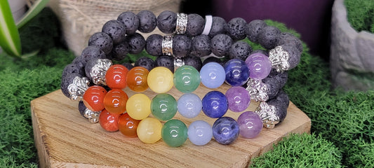 Chakra Lava Stone Stretch Bead Bracelets - Rock Bottom Jewelry & Engraving