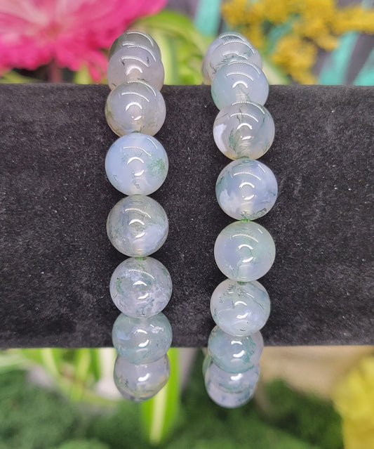 Moss Agate Stretch Bead Bracelets - Rock Bottom Jewelry & Engraving