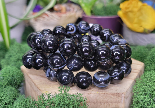 Black Agate Stretch Bead Bracelets - Rock Bottom Jewelry & Engraving