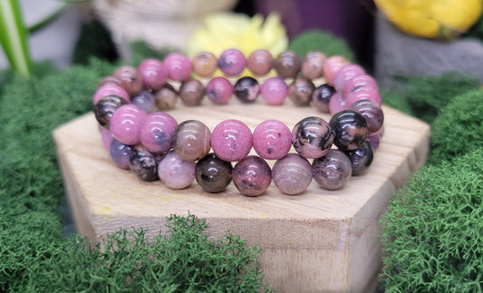 Rhodonite Stretch Bead Bracelets - Rock Bottom Jewelry & Engraving