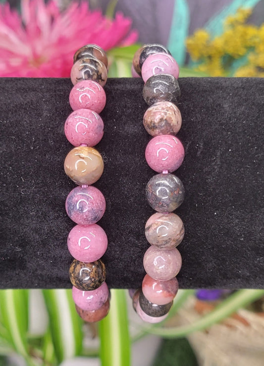 Rhodonite Stretch Bead Bracelets - Rock Bottom Jewelry & Engraving