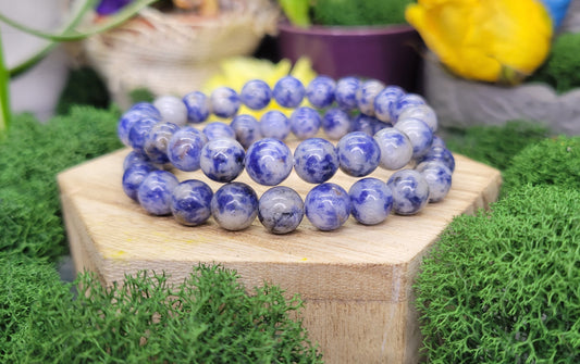 Blue Dot Jasper Stretch Bead Bracelets - Rock Bottom Jewelry & Engraving