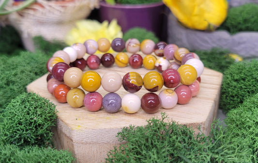 Mookaite Jasper Stretch Bead Bracelets - Rock Bottom Jewelry & Engraving