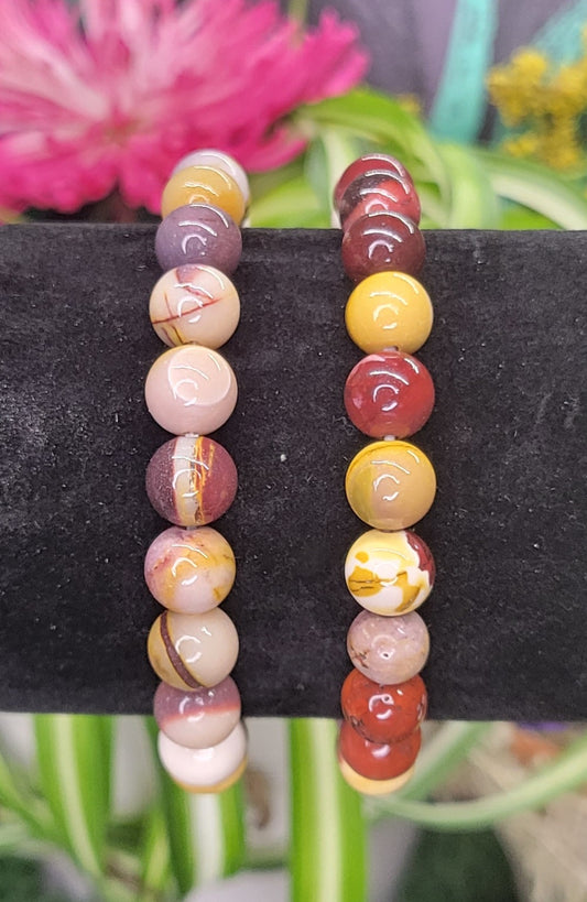 Mookaite Jasper Stretch Bead Bracelets - Rock Bottom Jewelry & Engraving