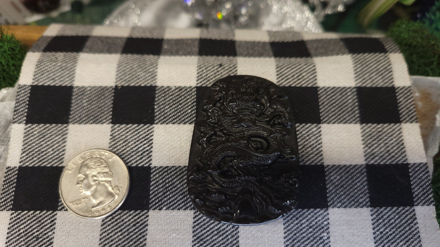 Chinese Dragon Obsidian Pendant