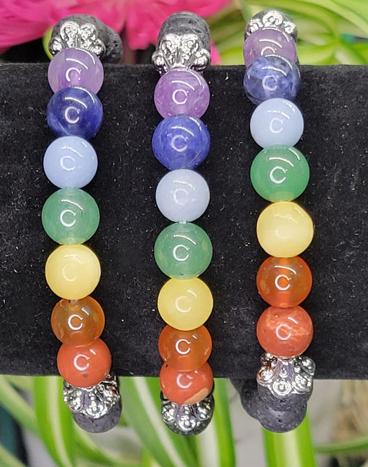 Chakra Lava Stone Stretch Bead Bracelets - Rock Bottom Jewelry & Engraving