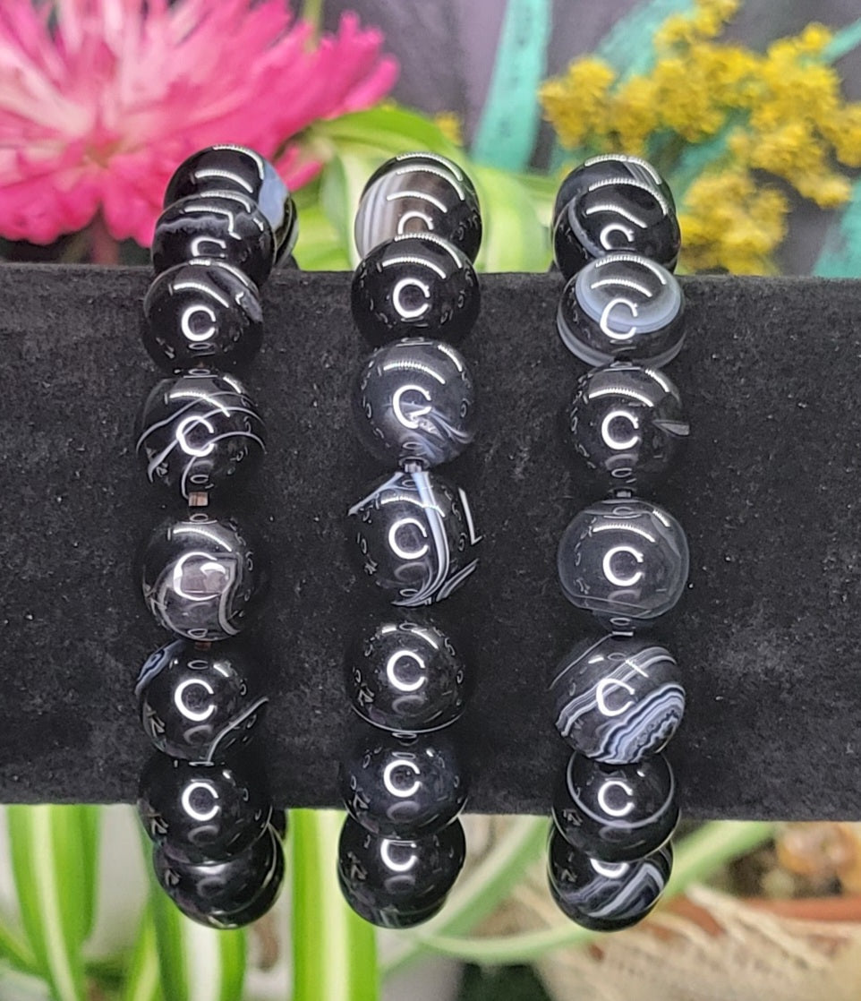 Black Agate Stretch Bead Bracelets - Rock Bottom Jewelry & Engraving