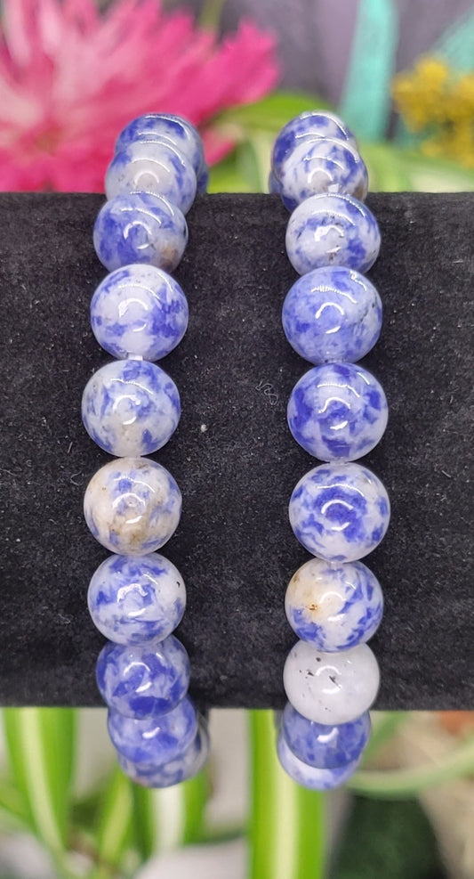 Blue Dot Jasper Stretch Bead Bracelets - Rock Bottom Jewelry & Engraving