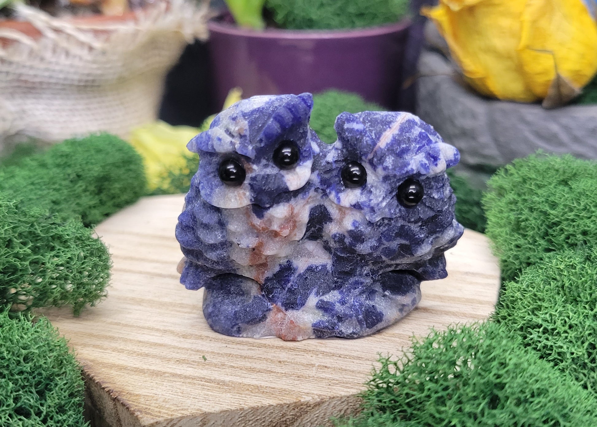 Sodalite Double Owl Carving - Rock Bottom Jewelry & Engraving