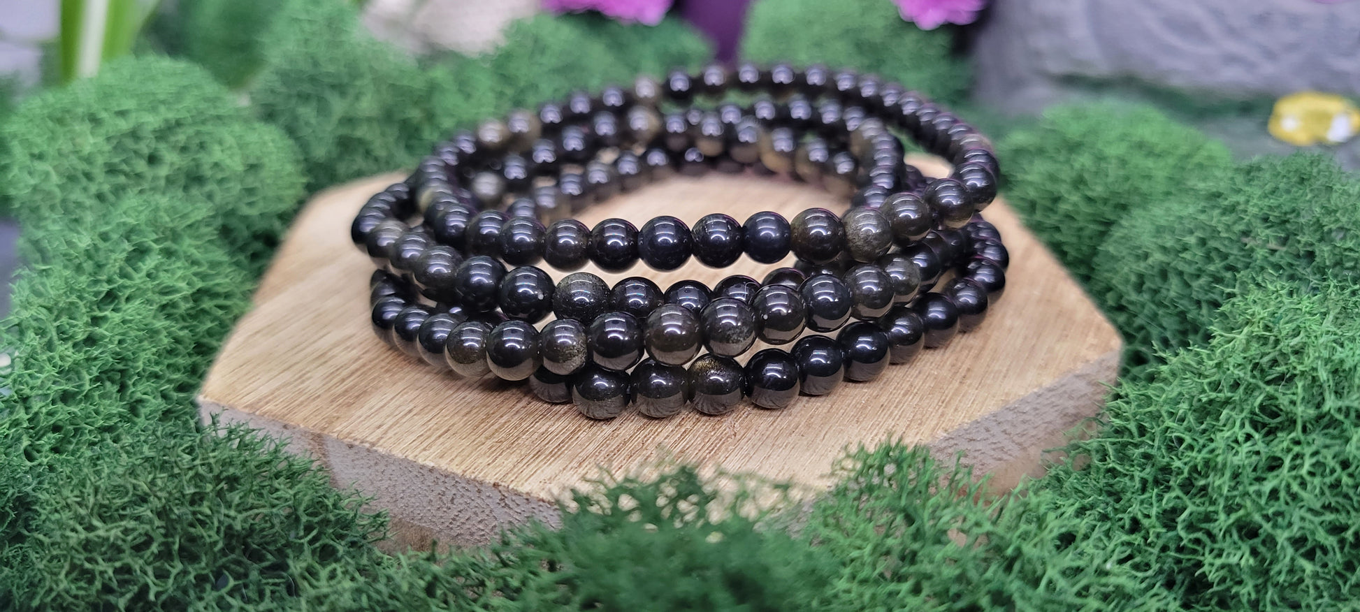 Gold Sheen Obsidian Stretch Bead Bracelets – Rock Bottom Jewelry