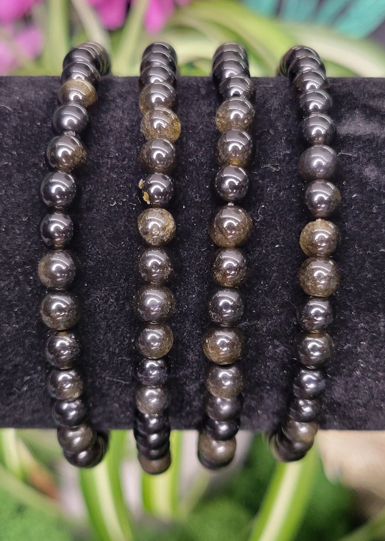 Gold Sheen Obsidian Stretch Bead Bracelets - Rock Bottom Jewelry & Engraving