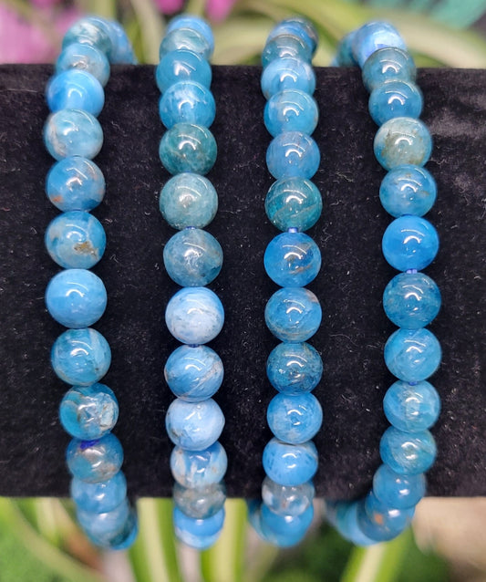 Blue Apatite Stretch Bead Bracelets - Rock Bottom Jewelry & Engraving